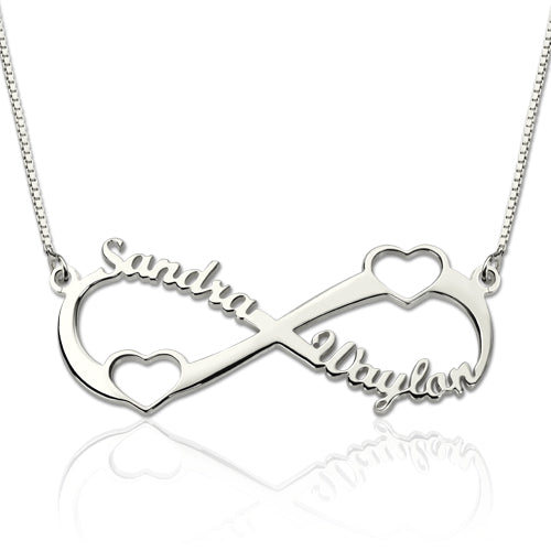 Double Heart Infinity Names Necklace Sterling Silver