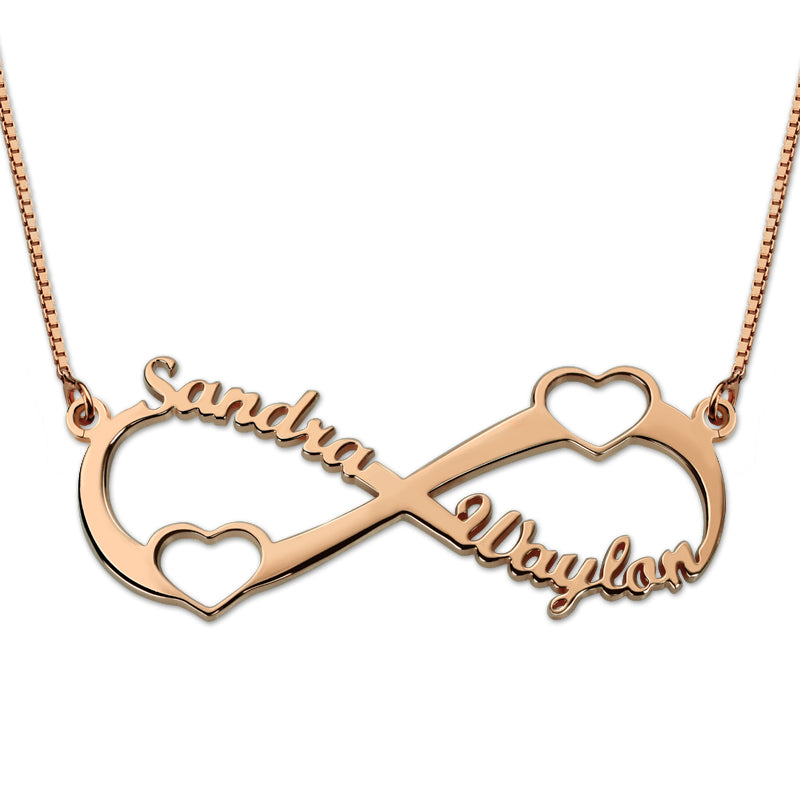 Double Heart Infinity Names Necklace Sterling Silver